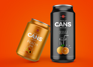 Free 2 Metallic Cans Mockup meall cans mock orange cans moc peach 