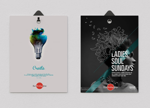 Free 2 Poster Hanging With Clips PSD Mockup ladies soul sundays craste. 