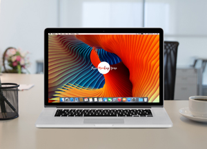 Free Apple MacBook Pro Retina on Workstation Mockup 