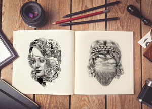 Free Artist Sketch Book MockUp PSD 