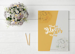 Free Beautiful Poster MockUp With Flowers 