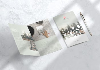 Free Bi-Fold Brochure Mockup hure teo fold oc m moo pro free mockup 