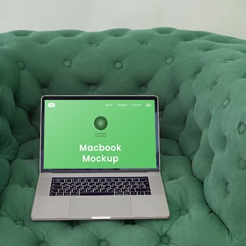 Free Big Laptop on Couch Mockup