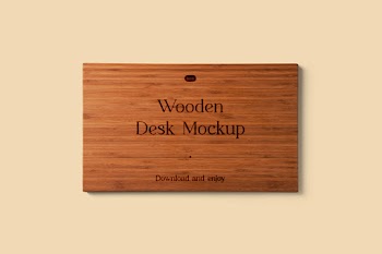 Free Big Wooden Desk Mockup