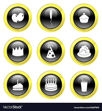 free black and gold glassy party buttons