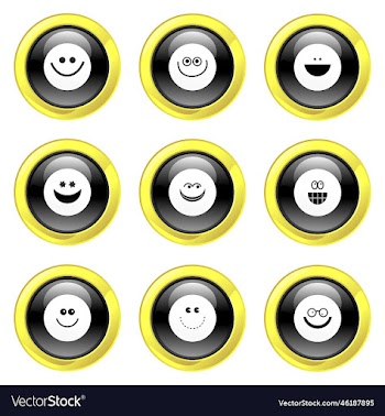 free black and gold glassy smiling buttons