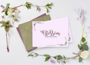 Free Blossom Greeting Card Mockup PSD Template 