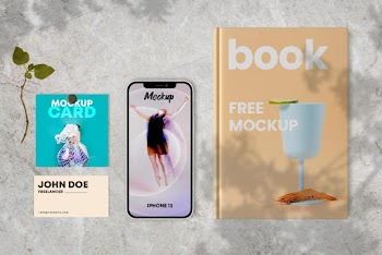 Free Book & Cards with iPhone 12 Mockup