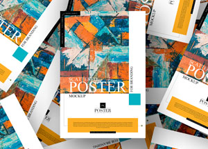 Free Branding Scattered Poster Mockup PSD scatd po skup ter scatiend poster o andng inkin e 