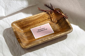 Free Business Card in Deep Wood Plate Mockup