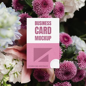 Free Business Card in Flowers Mockup