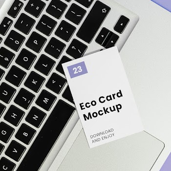 Free Business Card on Laptope Mockup