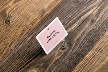 Free Business Card on Wood Mockup