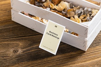 Free Business Card with Wooden Basket Mockup