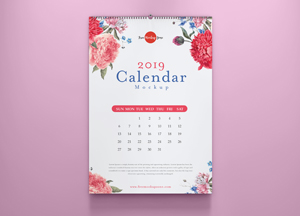 Free Calendar Mockup PSD With Colored Wall 2019 calendar 