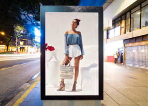 Free City Street Advertisement Vertical Billboard Mockup 