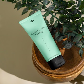 Free Cosmetic Tube with Plant Mockup