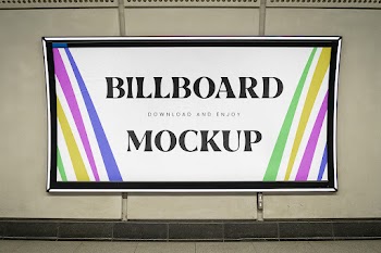Free Curved Billboard in London Metro Mockup