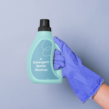 Free Detergent Bottle with Hand Mockup