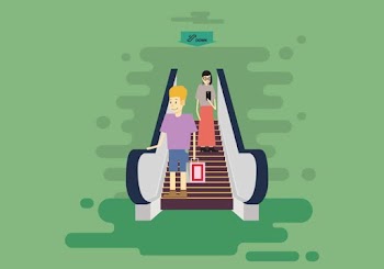 Free Down Escalators With Man And Woman Illustration