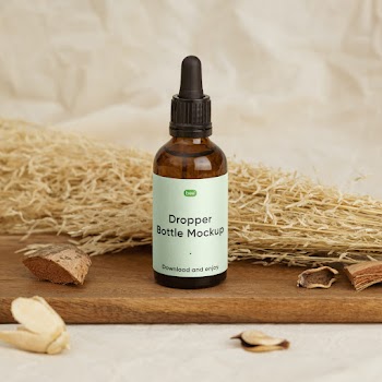 Free Dropper Bottle with Plant Mockup