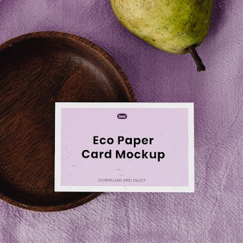 Free Eco Card with Wooden Plate Mockup
