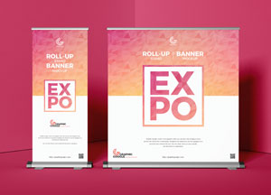 Free Exhibition Banner Stand With Roll-Up Mockup roll-up roll-up banner banner ex po ex po 