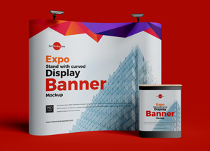 Free Expo Stand With Curved Display Banner Mockup expo stand with curved display banner mockup display banner 