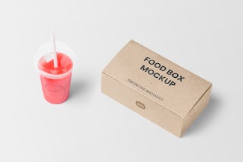 Free Food Box with Juice Mockup