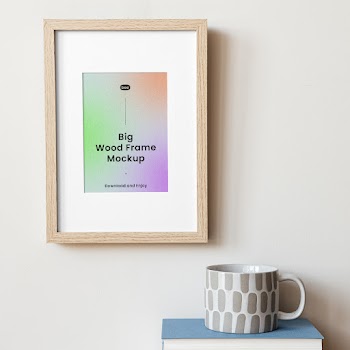 Free Frame with Books Mockup