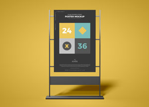 Free Front View Advertising Stand 24×36 Poster Mockup poster mockup 24 x 36 