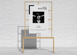 Free Front View Wooden Stand Poster Mockup For Branding poster 