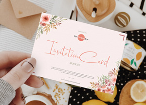 Free Girl Showing Invitation Card Mockup initin card moc 