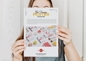 Free Girl Showing Poster Mockup PSD poster mock af 