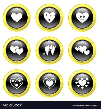 free glassy black and gold heart buttons