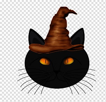 Free Halloween shop Brushes Plus Cutouts, brown magician hat wearing black kitten emoji transparent background PNG clipart