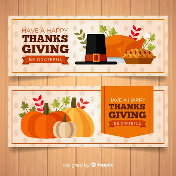 Free Happy thanksgiving day banner set with food and pumpkins SVG ...
