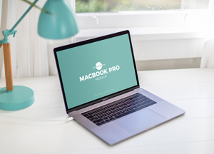 Free Home Office Desk With MacBook Pro Mockup PSD macbook pro 