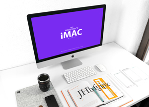 Free iMac on Designer Workspace Mockup mac jhifgipx 