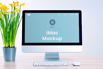 Free iMac with Flower Mockup