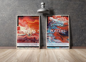 Free Interior Posters Placing on Wooden Floor Mockup posters posters 
