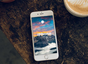 Free iPhone With Coffee Cup Mockup iphone 