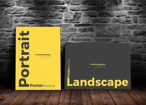 Free Landscape & Portrait Poster MockUp com com landscape postermockup portrait 