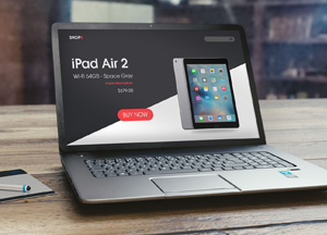 Free Laptop MockUp on Wooden Background ipad air 2 buy now 