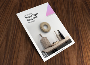 Free Letter Size Paper Flyer Template on Wood Mockup lener sie paper flyer template mockup 