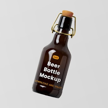 Free Levitating Beer Bottle Mockup