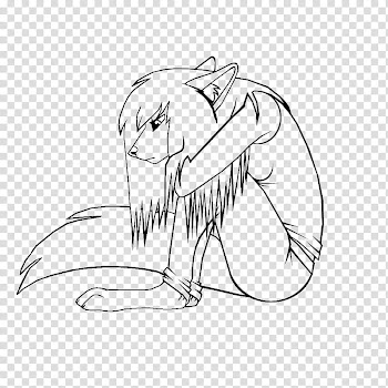 FREE LINE ART Sad Anthro wolf female transparent background PNG clipart