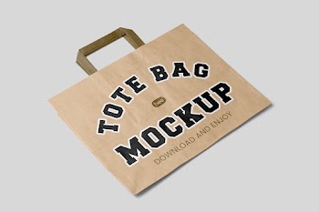 Free Lying Wide Paper Bag Mockup