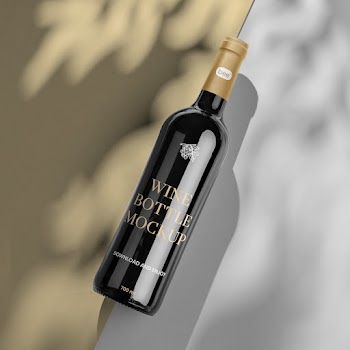 Free Lying Wine Bottle Mockup