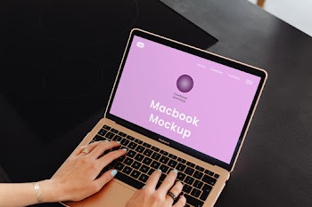 Free Macbook Air with Hands Mockup